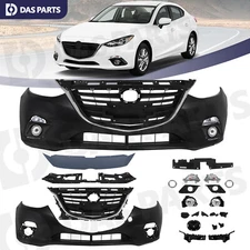 Front Primed Bumper Grille Radiator Panel Fog Lamp For 2014-2016 Mazda 3 Mazda3