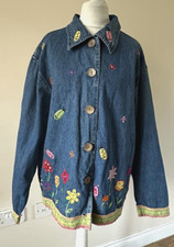 Women's Denim Jacket Size 12-14 Embroidered Flowers Garden