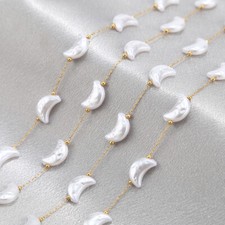Gold Stainless Steel Chain Shell made Moon Beaded diy Jewelry Making Chain