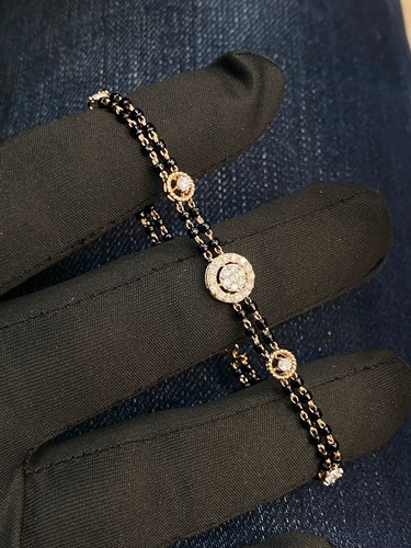 0,72 Cts Rotondo Brillante Diamanti Perline Nere Mangalstura Bracciale 14K Oro - Foto 13 di 15