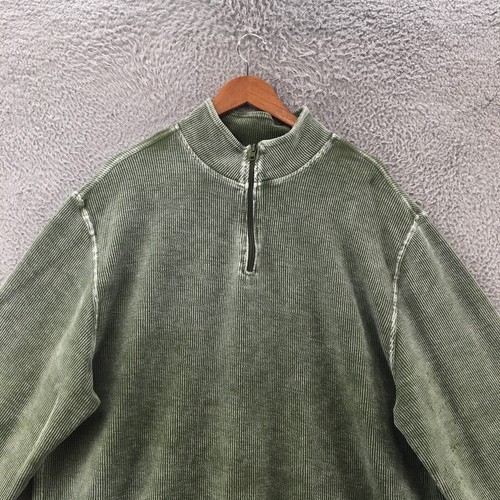 F/X Fusion Quarter Zip Sweater Mens XL Tall Green Velvet Cotton Long Sleeve - Picture 2 of 11