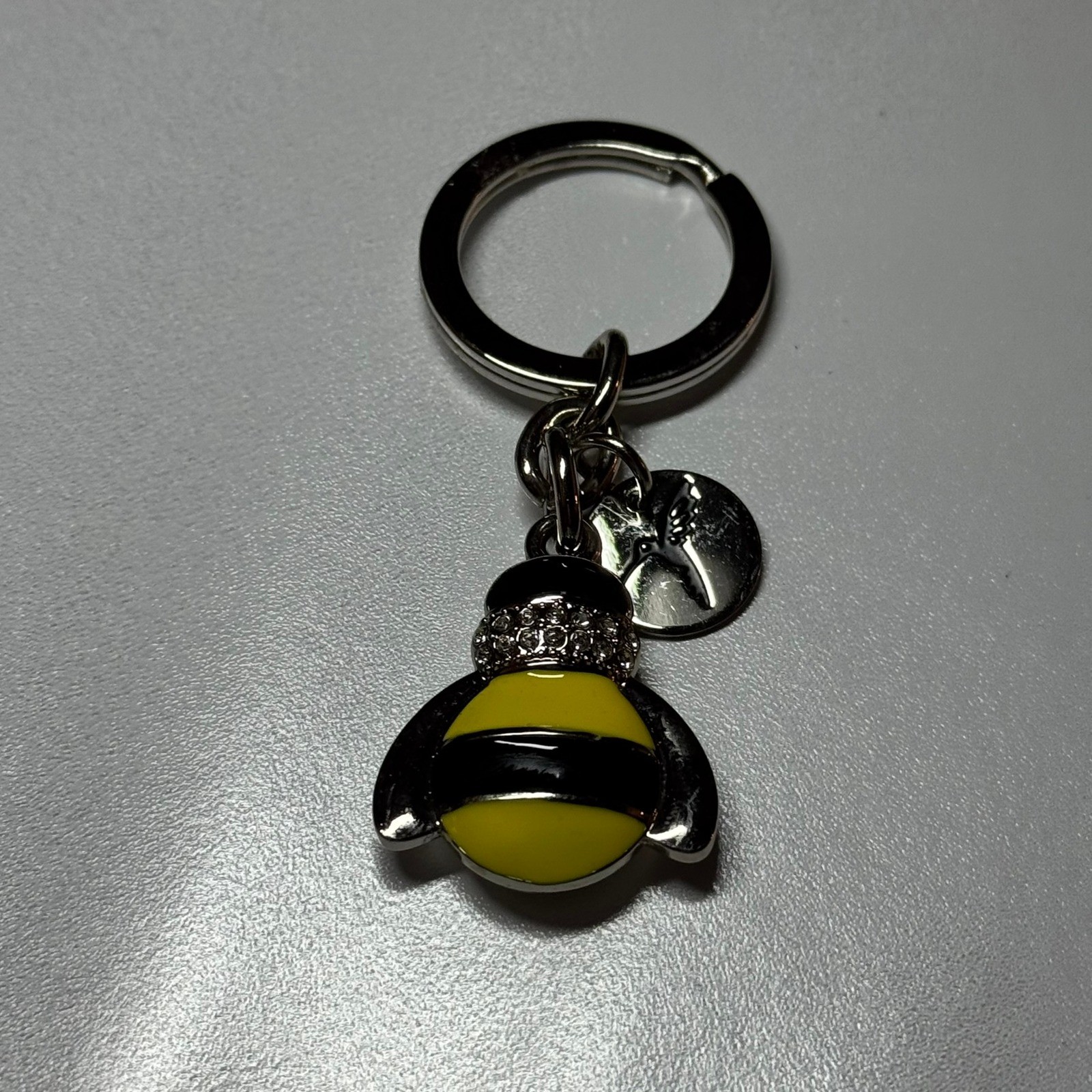 Bumble Bee Keychain with Rhinestone Crown and Hummingbird Charm Silver ...