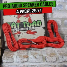 DJ Speaker Cables 25FT (4x BUNDLE) Studio Stage Gear Wires 1/4 Jack Patch Cords