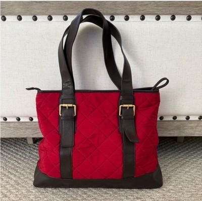 Talbots Red Quilted Brown Leather Tote Bag