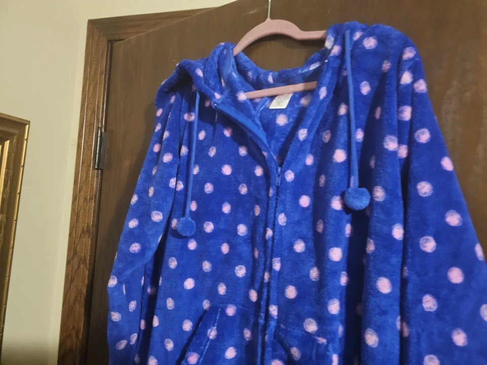 Plus Size So Intimates Polka Dot One Piece Pajama With Hoodie Size 2X - Image 2 of 4