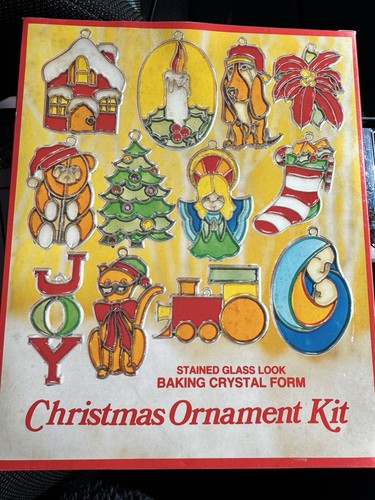 Vintage Stain Glass Look Christmas Ornament Kit 8 unused ornaments + crystals 