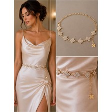 Gold Crystal Floral Link Waist Chain Belt