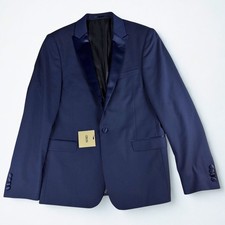 ASOS Tuxedo Blazer Mens 40 Navy Blue Satin Peak Lapel Formal Jacket Prom Wedding