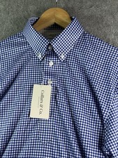 Collars  Co Blue  White Gingham Plaid Dress Collar Polo Shirt Medium NWT
