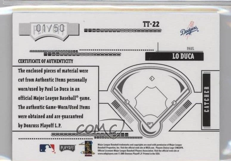 2005 Playoff Absolute Memorabilia Tools of the Trade /50 Paul Lo Duca #TT-22 - Image 2 of 2