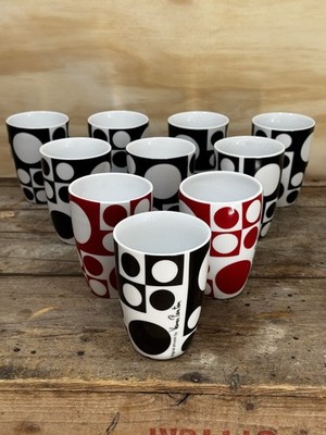 8 Menu Verner Panton Thermo Mugs - 6 Black & 2 Red - Danish Vintage Design