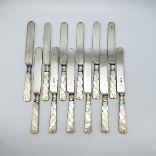 Coltello da Pranzo Vintage Madreperla Manico Torto Smussato Set 12 Pezzi - Foto 1 di 8