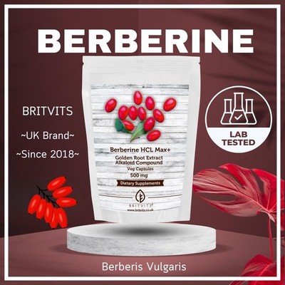 Berberin HCL Extrakt 500mg Äquivalent �� 20% Potenz x 60 vegane Kapseln BritVit