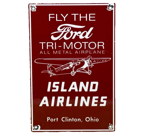 VINTAGE FORD TRI-MOTOR PORCELAIN SIGN GAS STATION OIL AIRPLANE AVIATION ISLAND