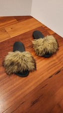Faux Fur Slide Slippers Women  s Fluffy Open Toe Slipper Size 6