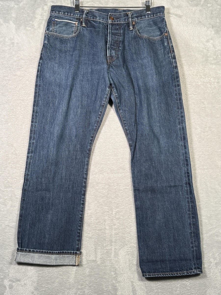 Gap Jeans Mens 36x32 (Actual 34x31) Blue Straight Leg Selvedge Denim Button  Fly
