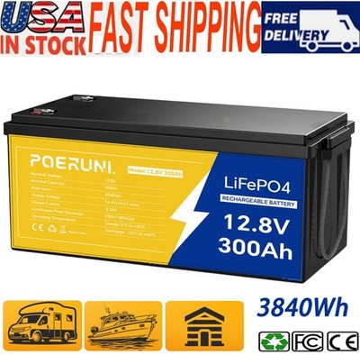 12V 300Ah LiFePO4 Battery 300A BMS High Power Deep Cycle for RV Marine Solar