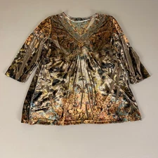 Apt. 9 Velvet Tunic Top Plus Size 1X Sequin Embellished V Neck 3/4 Sleeve Blouse