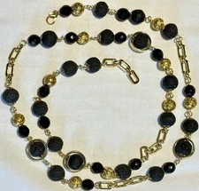 Modern Elegant Black/ Gold Lava Rock Necklace And Bracelet