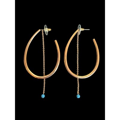 Jules Smith Women's Edie Hoops with Turquoise Stone Rose Gold Earrings 3  NWOT