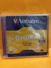 Verbatim DVD+RW 120Min 4X Write Speed 4.7GB 1 Single Jewel Case Rewritable NEW