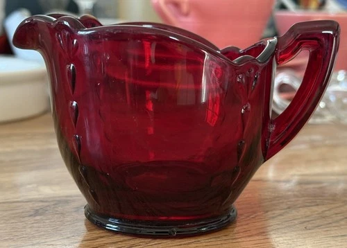 1930s Elegant Paden City Ruby Red Depression Glass Crow’s Foot Creamer