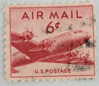 United States Postage ~ AIR MAIL ~ Red 6₵ Cent Stamp ~ Cancelled