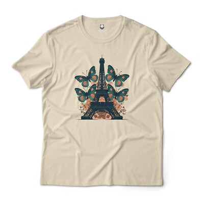 Eiffel Tower Tee with Vibrant Butterflies Aesthetic Graphic T-Shirt Unisex