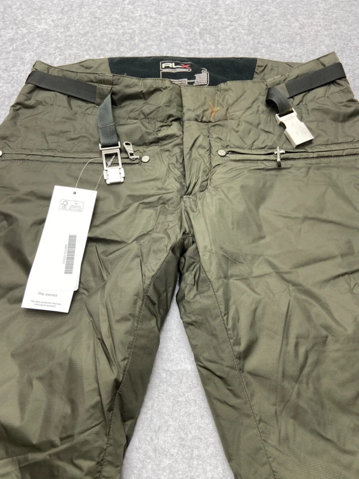 Calça de esqui feminina RLX Ralph Lauren verde nylon acabamento em couro tamanho 2 neve ao ar livre - Imagem 3 de 4