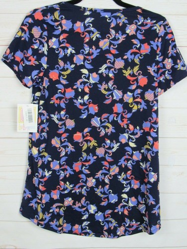 Top clásico para mujer Lularoe T azul marino con floral multicolor talla XS NUEVO CON ETIQUETAS - Imagen 3 de 3