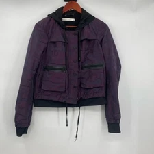 Blanc Noir Camo Skyfall Jacket Womens Size Small Black Purple Full Zip Snap Hood