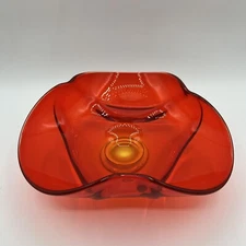 Vintage Viking Epic Drape Persimmon Glass Bowl MCM Tri Fold Art Glass