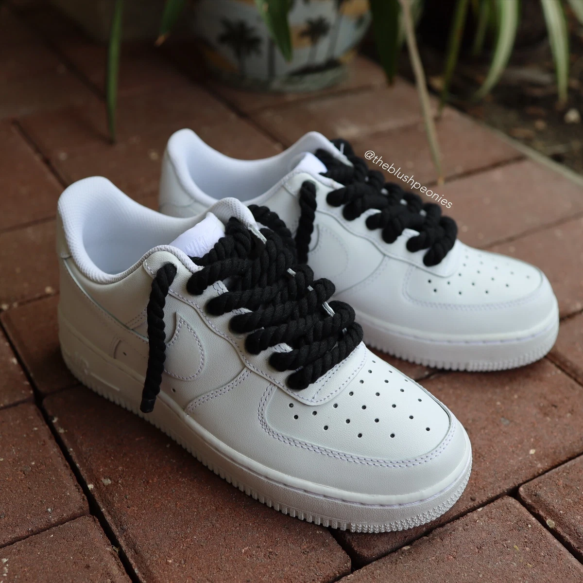 Nike Air Force 1 Low With Black Rope Laces White UNISEX Custom Shoes All  Sizes