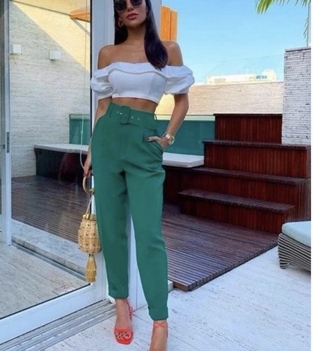 ZARA GRÜNE HOCHTAILLIERTE HOSE & GEFÜTTERTER GÜRTEL SMALL UK 6 Bürococktail NEU - Bild 9 von 23
