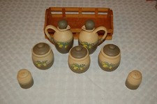 Set olio aceto salse sale pepe, ceramica, tema limoni, 7 pezzi, dipinta a mano