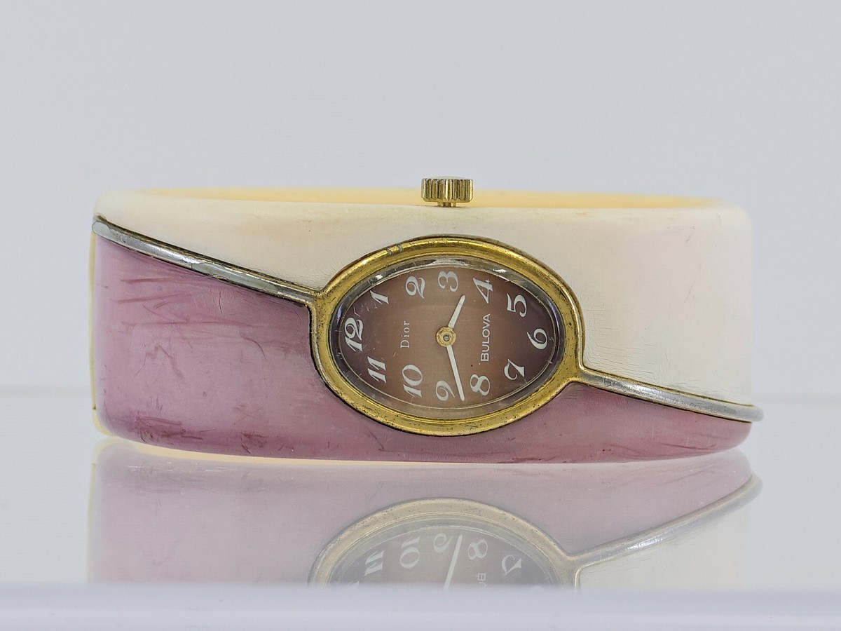 RARE CHRISTIAN DIOR WATCH by BULOVA BAKELITE HINGED BANGLE RARE CHRISTIAN DIOR WATCH by BULOVA BAKELITE HINGED BANGLE