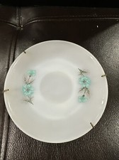Fire King Oven Ware 6  Saucer Plate- Milk Glass Bonnie Blue Flowers Vintage