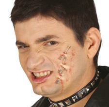 Halloween Prosthetic Safety Pins in face Fancy Dress Wound Scar with tape