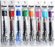 LR7 Refills for Energel Gel Pen, 0.7Mm Metal Tip - Set of 8 Colors - Blac