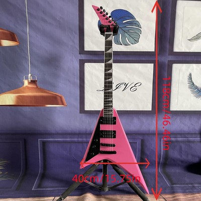 Left-Handed Pink Swallow tail V Electric Guitar Black Parts Fixed Bridge 22Fret