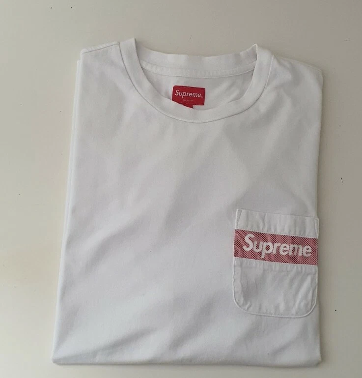 SS19 Supreme Mesh Stripe Pocket tee S/s Top size L Large white t-shirt box  logo