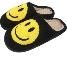 Smile Face Slippers for Women, Retro Soft Plush Warm Slip-On Slippers Sz 8.5-9