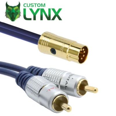 5 Pin Din to 2 x RCA Phono Cables. B&O, Quad DVD/CD/AMP to AUX, HIFI PRO Lead