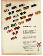 1943 Texaco WWII US Campaign Ribbons Bars Decorations Vintage Print Ad