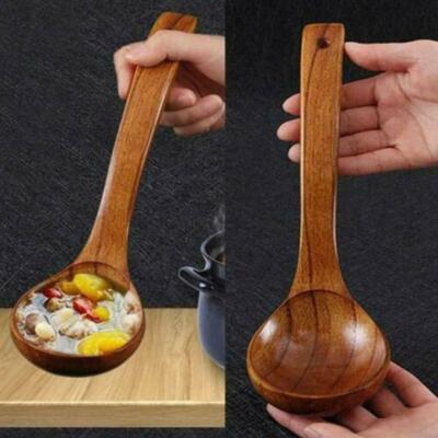 Long Handled Wooden Soup Spoon Bamboo Wood Kitchen Cooking Sale Z6G4 Tool |DE 