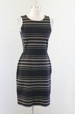 Banana Republic Womens Black Olive Green Striped Sleeveless Sheath Dress Size 2