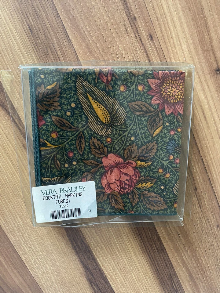 Juego de cuatro servilletas de cóctel de tela Vera Bradley cuadradas “bosque” 9,5” verdes nuevas Foto 2 de 4