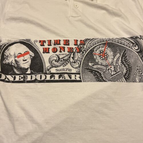 Vintage Swatch Polo Styl Koszula z krótkim rękawem Rozmiar Big "Time Is Money" - Zdjęcie 1 z 4