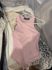 Light Pink Ribbed High Neck Stretchy Leotard