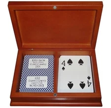 Dark Pine Wooden Dual Deck Card Case Box - Holds 2 Decks Of Cards Great Gift *